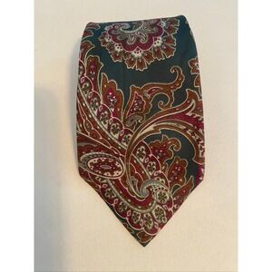 Mario Valentino Mens Paisley Silk Tie Teal Burgundy Gold‎ Italian Designer